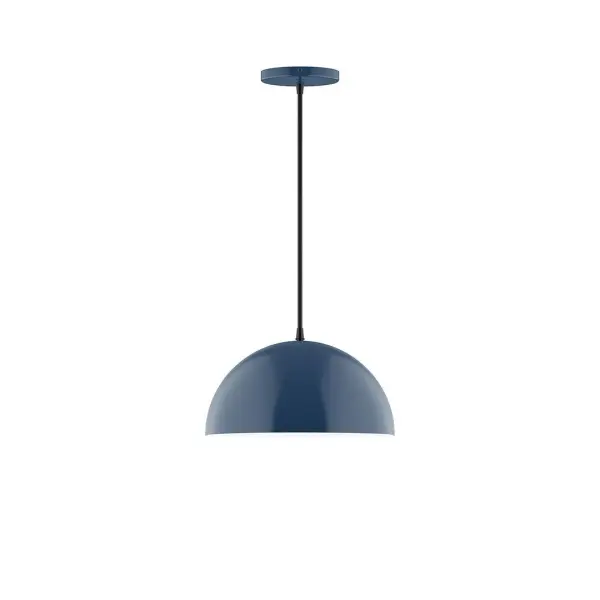 Arcade, a contemporary series of basic spun geometric shapes, is simply configured for interior use. Colorful and clean-lined, these axially symmetric shapes will add pizzazz to your space. Collection: Arcade Finish: Navy Glass: 12 inch Arcade Width: 12.00" Height: 78.00" Length: 12.00" Weight: 6.00 lb Wire: 6' White and Gray Dot Fabric Cord Canopy: 5" diameter Number of Bulbs: 1 Maximum Wattage: 10.00 W Light Source: LED Light Output: 800.00 lm Color Temperature: 2700 K CRI: 90 Dimmable Rated Average Life: 50,000 Voltage: 120.00 V Country of Origin: US Safety Listing: UL/cUL Safety Rating: Dry LED Manufacturer Warranty: 1-year limited warranty on the fixture.