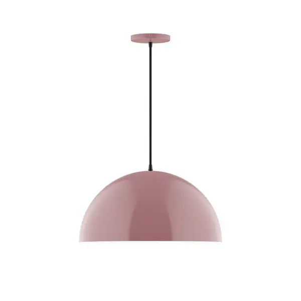 Arcade, a contemporary series of basic spun geometric shapes, is simply configured for interior use. Colorful and clean-lined, these axially symmetric shapes will add pizzazz to your space. Collection: Arcade Finish: Mauve Glass: 18 inch Arcade Width: 18.00" Height: 81.00" Length: 18.00" Weight: 8.00 lb Wire: 6' Navy Mini Tweed Fabric Cord Canopy: 5" diameter Number of Bulbs: 1 Maximum Wattage: 15.00 W Light Source: LED Light Output: 1200.00 lm Color Temperature: 2700 K CRI: 90 Dimmable Rated Average Life: 50,000 Voltage: 120.00 V Country of Origin: US Safety Listing: UL/cUL Safety Rating: Dry LED Manufacturer Warranty: 1-year limited warranty on the fixture.
