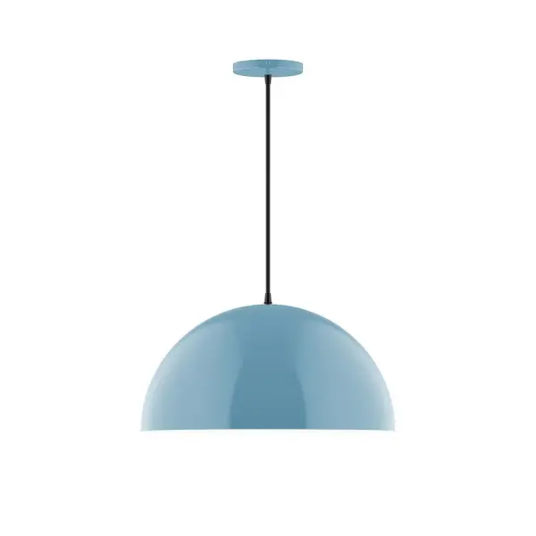 Arcade, a contemporary series of basic spun geometric shapes, is simply configured for interior use. Colorful and clean-lined, these axially symmetric shapes will add pizzazz to your space. Collection: Arcade Finish: Light Blue Glass: 18 inch Arcade Width: 18.00" Height: 81.00" Length: 18.00" Weight: 8.00 lb Wire: 6' Navy Mini Tweed Fabric Cord Canopy: 5" diameter Number of Bulbs: 1 Maximum Wattage: 15.00 W Light Source: LED Light Output: 1200.00 lm Color Temperature: 2700 K CRI: 90 Dimmable Rated Average Life: 50,000 Voltage: 120.00 V Country of Origin: US Safety Listing: UL/cUL Safety Rating: Dry LED Manufacturer Warranty: 1-year limited warranty on the fixture.