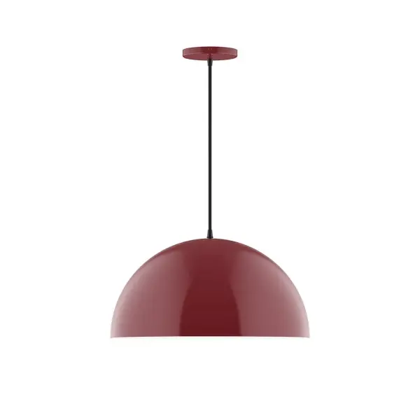 Arcade, a contemporary series of basic spun geometric shapes, is simply configured for interior use. Colorful and clean-lined, these axially symmetric shapes will add pizzazz to your space. Collection: Arcade Finish: Barn Red Glass: 18 inch Arcade Width: 18.00" Height: 81.00" Length: 18.00" Weight: 8.00 lb Wire: 6' Cool Tweed Fabric Cord Canopy: 5" diameter Number of Bulbs: 1 Maximum Wattage: 15.00 W Light Source: LED Light Output: 1200.00 lm Color Temperature: 2700 K CRI: 90 Dimmable Rated Average Life: 50,000 Voltage: 120.00 V Country of Origin: US Safety Listing: UL/cUL Safety Rating: Dry LED Manufacturer Warranty: 1-year limited warranty on the fixture.