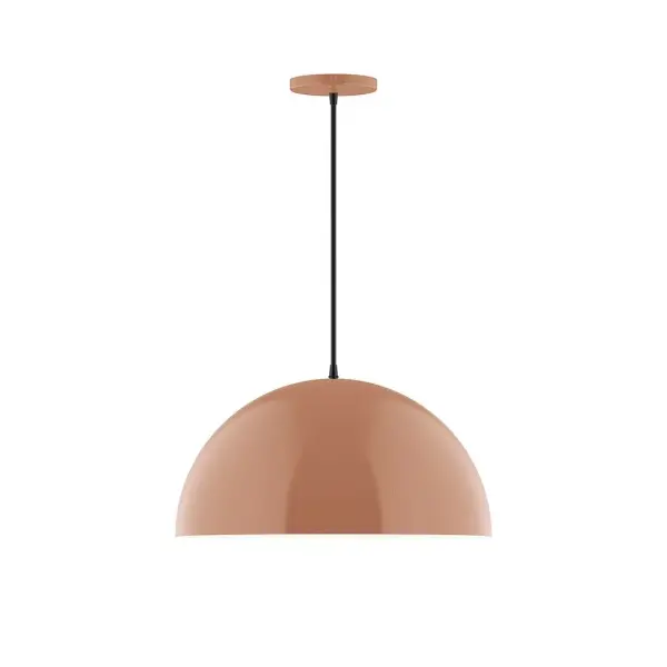 Arcade, a contemporary series of basic spun geometric shapes, is simply configured for interior use. Colorful and clean-lined, these axially symmetric shapes will add pizzazz to your space. Collection: Arcade Finish: Terracotta Glass: 6 inch White Opal Glass Globe Notes: Option (1) A19 LED Width: 18.00" Height: 81.00" Length: 18.00" Weight: 8.00 lb Wire: 6' Polished Copper Fabric Cord Canopy: 5" diameter Number of Bulbs: 1 Maximum Wattage: 100.00 W Bulb Type: A19 Bulb Base: E26 Medium Light Source: Incandescent or LED equivalent Dimmable Voltage: 120.00 V Material: Aluminum Country of Origin: US Safety Listing: UL/cUL Safety Rating: Dry LED Manufacturer Warranty: 1-year limited warranty on the fixture.