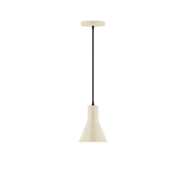 Axis, a contemporary series of basic spun geometric shapes, is simply configured for interior use. Colorful and clean-lined, these axially symmetric shapes will add pizzazz to your space. Collection: Flare Finish: Cream Glass: 6 inch Axis Notes: Option (1) A19 LED and 1-Integrated 8W Width: 6.00" Height: 79.50" Length: 6.00" Weight: 4.00 lb Wire: 6' Black SJT Canopy: 5" diameter Number of Bulbs: 1 Maximum Wattage: 100.00 W Bulb Type: A19 Bulb Base: E26 Medium Light Source: Incandescent or LED equivalent Dimmable Voltage: 120.00 V Material: Aluminum Country of Origin: US Safety Listing: UL/cUL Safety Rating: Dry LED Manufacturer Warranty: 1-year limited warranty on the fixture.