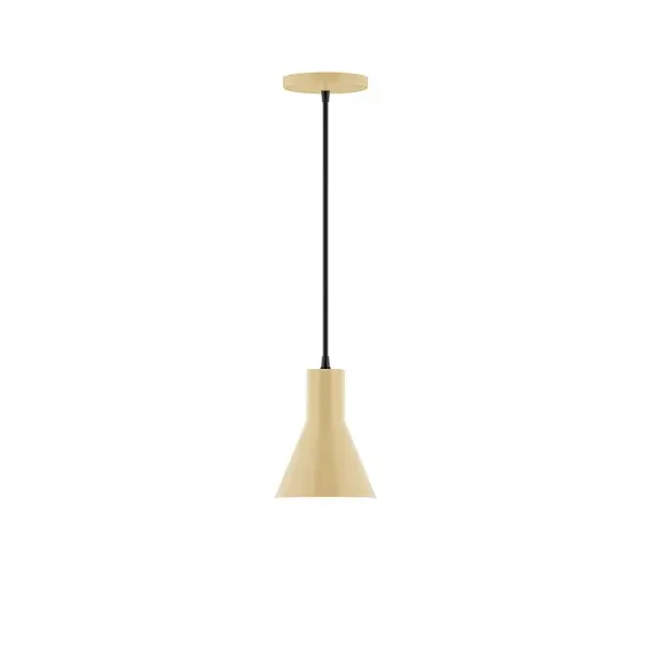 Axis, a contemporary series of basic spun geometric shapes, is simply configured for interior use. Colorful and clean-lined, these axially symmetric shapes will add pizzazz to your space. Collection: Flare Finish: Ivory Glass: 6 inch Axis Width: 6.00" Height: 79.50" Length: 6.00" Weight: 4.00 lb Wire: 6' White and Gray Dot Fabric Cord Canopy: 5" diameter Number of Bulbs: 1 Maximum Wattage: 8.00 W Light Source: LED Light Output: 800.00 lm Color Temperature: 3000 K CRI: 90 Dimmable Rated Average Life: 50,000 Voltage: 120.00 V Country of Origin: US Safety Listing: UL/cUL Safety Rating: Dry LED Manufacturer Warranty: 1-year limited warranty on the fixture.