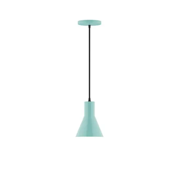 Axis, a contemporary series of basic spun geometric shapes, is simply configured for interior use. Colorful and clean-lined, these axially symmetric shapes will add pizzazz to your space. Collection: Flare Finish: Sea Green Glass: 6 inch Axis Width: 6.00" Height: 79.50" Length: 6.00" Weight: 4.00 lb Wire: 6' Black Fabric Cord Canopy: 5" diameter Number of Bulbs: 1 Maximum Wattage: 8.00 W Light Source: LED Light Output: 800.00 lm Color Temperature: 3000 K CRI: 90 Dimmable Rated Average Life: 50,000 Voltage: 120.00 V Country of Origin: US Safety Listing: UL/cUL Safety Rating: Dry LED Manufacturer Warranty: 1-year limited warranty on the fixture.
