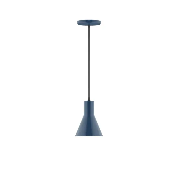 Axis, a contemporary series of basic spun geometric shapes, is simply configured for interior use. Colorful and clean-lined, these axially symmetric shapes will add pizzazz to your space. Collection: Flare Finish: Navy Glass: 6 inch Axis Width: 6.00" Height: 79.50" Length: 6.00" Weight: 4.00 lb Wire: 6' White Fabric Cord Canopy: 5" diameter Number of Bulbs: 1 Maximum Wattage: 8.00 W Light Source: LED Light Output: 800.00 lm Color Temperature: 3000 K CRI: 90 Dimmable Rated Average Life: 50,000 Voltage: 120.00 V Country of Origin: US Safety Listing: UL/cUL Safety Rating: Dry LED Manufacturer Warranty: 1-year limited warranty on the fixture.