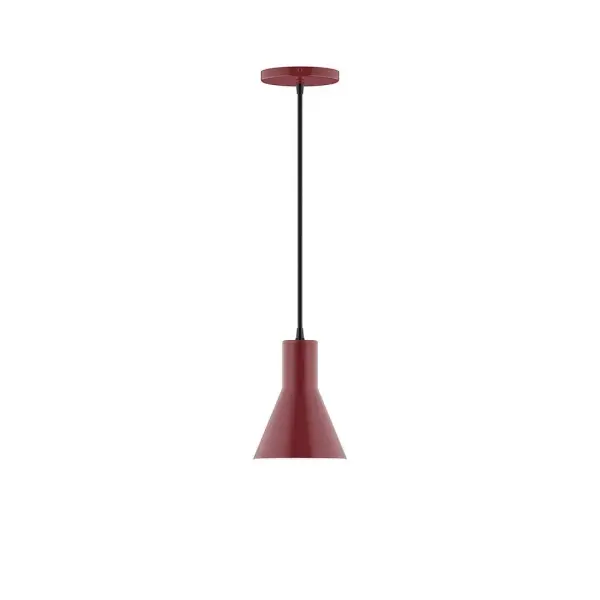 Axis, a contemporary series of basic spun geometric shapes, is simply configured for interior use. Colorful and clean-lined, these axially symmetric shapes will add pizzazz to your space. Collection: Flare Finish: Barn Red Glass: 6 inch Axis Width: 6.00" Height: 79.50" Length: 6.00" Weight: 4.00 lb Wire: 6' Navy Mini Tweed Fabric Cord Canopy: 5" diameter Number of Bulbs: 1 Maximum Wattage: 8.00 W Light Source: LED Light Output: 800.00 lm Color Temperature: 3000 K CRI: 90 Dimmable Rated Average Life: 50,000 Voltage: 120.00 V Country of Origin: US Safety Listing: UL/cUL Safety Rating: Dry LED Manufacturer Warranty: 1-year limited warranty on the fixture.