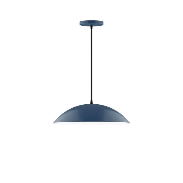 Plateau, a contemporary series of basic spun geometric shapes, is simply configured for interior use. Colorful and clean-lined, these axially symmetric shapes will add pizzazz to your space. Collection: Plateau Finish: Navy Glass: 16 inch Plateau Width: 16.00" Height: 76.00" Length: 16.00" Weight: 6.00 lb Wire: 6' White SJT Cord Canopy: 5" diameter Number of Bulbs: 2 Maximum Wattage: 15.00 W Light Source: LED Light Output: 1200.00 lm Color Temperature: 2700 K CRI: 90 Dimmable Rated Average Life: 50,000 Voltage: 120.00 V Country of Origin: US Safety Listing: UL/cUL Safety Rating: Dry LED Manufacturer Warranty: 1-year limited warranty on the fixture.