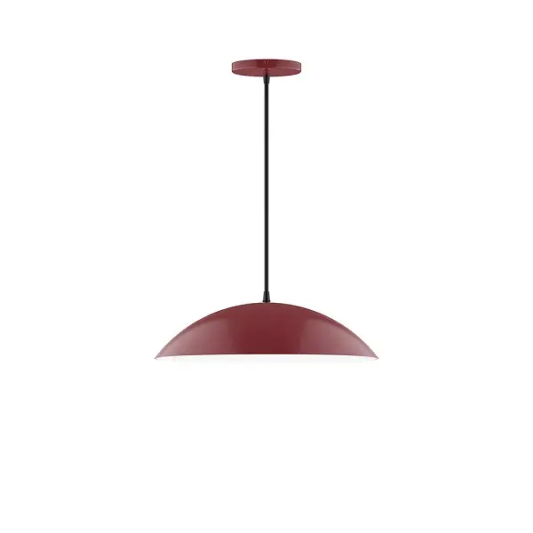 Plateau, a contemporary series of basic spun geometric shapes, is simply configured for interior use. Colorful and clean-lined, these axially symmetric shapes will add pizzazz to your space. Collection: Plateau Finish: Barn Red Glass: 16 inch Plateau Width: 16.00" Height: 76.00" Length: 16.00" Weight: 6.00 lb Wire: 6' White SJT Cord Canopy: 5" diameter Number of Bulbs: 2 Maximum Wattage: 15.00 W Light Source: LED Light Output: 1200.00 lm Color Temperature: 2700 K CRI: 90 Dimmable Rated Average Life: 50,000 Voltage: 120.00 V Country of Origin: US Safety Listing: UL/cUL Safety Rating: Dry LED Manufacturer Warranty: 1-year limited warranty on the fixture.