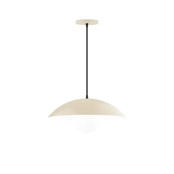 Plateau, a contemporary series of basic spun geometric shapes, is simply configured for interior use. Colorful and clean-lined, these axially symmetric shapes will add pizzazz to your space. Collection: Plateau Finish: Cream Glass: 6 inch White Opal Glass Globe Notes: Option (1) A19 LED Width: 16.00" Height: 76.00" Length: 16.00" Weight: 8.00 lb Wire: 6' Navy Mini Tweed Fabric Cord Canopy: 5" diameter Number of Bulbs: 1 Maximum Wattage: 100.00 W Bulb Type: A19 Bulb Base: E26 Medium Light Source: Incandescent or LED equivalent Dimmable Voltage: 120.00 V Material: Aluminum Country of Origin: US Safety Listing: UL/cUL Safety Rating: Dry LED Manufacturer Warranty: 1-year limited warranty on the fixture.