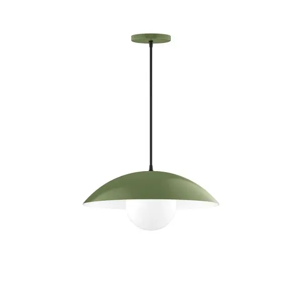 Plateau, a contemporary series of basic spun geometric shapes, is simply configured for interior use. Colorful and clean-lined, these axially symmetric shapes will add pizzazz to your space. Collection: Plateau Finish: Fern Green Glass: 6 inch White Opal Glass Globe Notes: Option (1) A19 LED Width: 16.00" Height: 76.00" Length: 16.00" Weight: 8.00 lb Wire: 6' Black Fabric Cord Canopy: 5" diameter Number of Bulbs: 1 Maximum Wattage: 100.00 W Bulb Type: A19 Bulb Base: E26 Medium Light Source: Incandescent or LED equivalent Dimmable Voltage: 120.00 V Material: Aluminum Country of Origin: US Safety Listing: UL/cUL Safety Rating: Dry LED Manufacturer Warranty: 1-year limited warranty on the fixture.