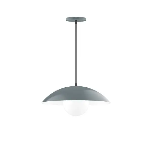 Plateau, a contemporary series of basic spun geometric shapes, is simply configured for interior use. Colorful and clean-lined, these axially symmetric shapes will add pizzazz to your space. Collection: Plateau Finish: Slate Gray Glass: 6 inch White Opal Glass Globe Notes: Option (1) A19 LED Width: 16.00" Height: 76.00" Length: 16.00" Weight: 8.00 lb Wire: 6' Black and White Houndstooth Fabric Cord Canopy: 5" diameter Number of Bulbs: 1 Maximum Wattage: 100.00 W Bulb Type: A19 Bulb Base: E26 Medium Light Source: Incandescent or LED equivalent Dimmable Voltage: 120.00 V Material: Aluminum Country of Origin: US Safety Listing: UL/cUL Safety Rating: Dry LED Manufacturer Warranty: 1-year limited warranty on the fixture.