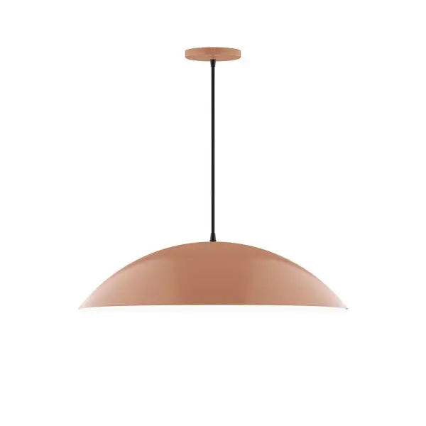 Plateau, a contemporary series of basic spun geometric shapes, is simply configured for interior use. Colorful and clean-lined, these axially symmetric shapes will add pizzazz to your space. Collection: Plateau Finish: Terracotta Glass: 24 inch Plateau Width: 24.00" Height: 78.00" Length: 24.00" Weight: 6.00 lb Wire: 6' Gray Fabric Cord Canopy: 5" diameter Number of Bulbs: 2 Maximum Wattage: 25.00 W Light Source: LED Light Output: 1800.00 lm Color Temperature: 2700 K CRI: 90 Dimmable Rated Average Life: 50,000 Voltage: 120.00 V Country of Origin: US Safety Listing: UL/cUL Safety Rating: Dry LED Manufacturer Warranty: 1-year limited warranty on the fixture.