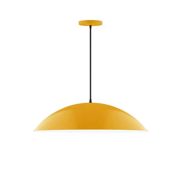 Plateau, a contemporary series of basic spun geometric shapes, is simply configured for interior use. Colorful and clean-lined, these axially symmetric shapes will add pizzazz to your space. Collection: Plateau Finish: Bright Yellow Glass: 24 inch Plateau Width: 24.00" Height: 78.00" Length: 24.00" Weight: 6.00 lb Wire: 6' White and Gray Dot Fabric Cord Canopy: 5" diameter Number of Bulbs: 2 Maximum Wattage: 25.00 W Light Source: LED Light Output: 1800.00 lm Color Temperature: 2700 K CRI: 90 Dimmable Rated Average Life: 50,000 Voltage: 120.00 V Country of Origin: US Safety Listing: UL/cUL Safety Rating: Dry LED Manufacturer Warranty: 1-year limited warranty on the fixture.