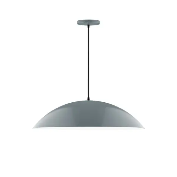 Plateau, a contemporary series of basic spun geometric shapes, is simply configured for interior use. Colorful and clean-lined, these axially symmetric shapes will add pizzazz to your space. Collection: Plateau Finish: Slate Gray Glass: 24 inch Plateau Width: 24.00" Height: 78.00" Length: 24.00" Weight: 6.00 lb Wire: 6' Gray Fabric Cord Canopy: 5" diameter Number of Bulbs: 2 Maximum Wattage: 25.00 W Light Source: LED Light Output: 1800.00 lm Color Temperature: 2700 K CRI: 90 Dimmable Rated Average Life: 50,000 Voltage: 120.00 V Country of Origin: US Safety Listing: UL/cUL Safety Rating: Dry LED Manufacturer Warranty: 1-year limited warranty on the fixture.