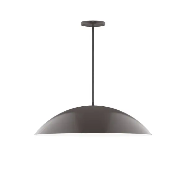 Plateau, a contemporary series of basic spun geometric shapes, is simply configured for interior use. Colorful and clean-lined, these axially symmetric shapes will add pizzazz to your space. Collection: Plateau Finish: Architectural Bronze Glass: 24 inch Plateau Width: 24.00" Height: 78.00" Length: 24.00" Weight: 6.00 lb Wire: 6' Polished Copper Fabric Cord Canopy: 5" diameter Number of Bulbs: 2 Maximum Wattage: 25.00 W Light Source: LED Light Output: 1800.00 lm Color Temperature: 2700 K CRI: 90 Dimmable Rated Average Life: 50,000 Voltage: 120.00 V Country of Origin: US Safety Listing: UL/cUL Safety Rating: Dry LED Manufacturer Warranty: 1-year limited warranty on the fixture.