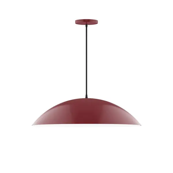 Plateau, a contemporary series of basic spun geometric shapes, is simply configured for interior use. Colorful and clean-lined, these axially symmetric shapes will add pizzazz to your space. Collection: Plateau Finish: Barn Red Glass: 24 inch Plateau Width: 24.00" Height: 78.00" Length: 24.00" Weight: 6.00 lb Wire: 6' Cool Tweed Fabric Cord Canopy: 5" diameter Number of Bulbs: 2 Maximum Wattage: 25.00 W Light Source: LED Light Output: 1800.00 lm Color Temperature: 2700 K CRI: 90 Dimmable Rated Average Life: 50,000 Voltage: 120.00 V Country of Origin: US Safety Listing: UL/cUL Safety Rating: Dry LED Manufacturer Warranty: 1-year limited warranty on the fixture.