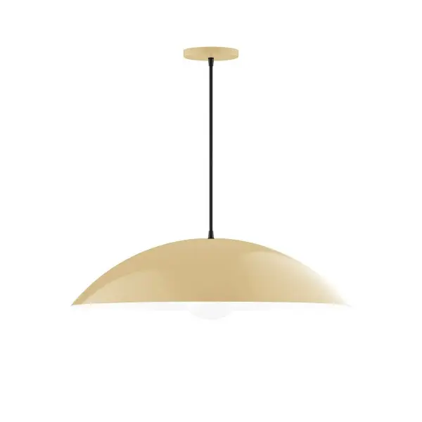 Plateau, a contemporary series of basic spun geometric shapes, is simply configured for interior use. Colorful and clean-lined, these axially symmetric shapes will add pizzazz to your space. Collection: Plateau Finish: Ivory Glass: 6 inch White Opal Glass Globe Notes: Option (1) A19 LED Width: 24.00" Height: 78.00" Length: 24.00" Weight: 8.00 lb Wire: 6' Black Fabric Cord Canopy: 5" diameter Number of Bulbs: 1 Maximum Wattage: 100.00 W Bulb Type: A19 Bulb Base: E26 Medium Light Source: Incandescent or LED equivalent Dimmable Voltage: 120.00 V Material: Aluminum Country of Origin: US Safety Listing: UL/cUL Safety Rating: Dry LED Manufacturer Warranty: 1-year limited warranty on the fixture.