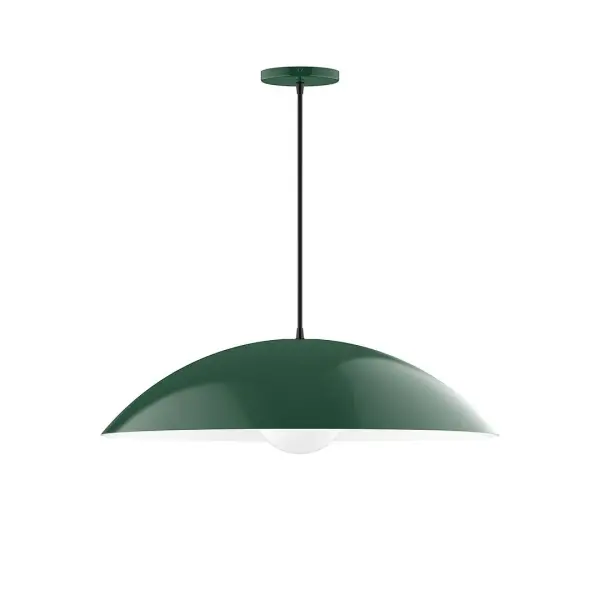 Plateau, a contemporary series of basic spun geometric shapes, is simply configured for interior use. Colorful and clean-lined, these axially symmetric shapes will add pizzazz to your space. Collection: Plateau Finish: Forest Green Glass: 6 inch White Opal Glass Globe Notes: Option (1) A19 LED Width: 24.00" Height: 78.00" Length: 24.00" Weight: 8.00 lb Wire: 6' Navy Mini Tweed Fabric Cord Canopy: 5" diameter Number of Bulbs: 1 Maximum Wattage: 100.00 W Bulb Type: A19 Bulb Base: E26 Medium Light Source: Incandescent or LED equivalent Dimmable Voltage: 120.00 V Material: Aluminum Country of Origin: US Safety Listing: UL/cUL Safety Rating: Dry LED Manufacturer Warranty: 1-year limited warranty on the fixture.