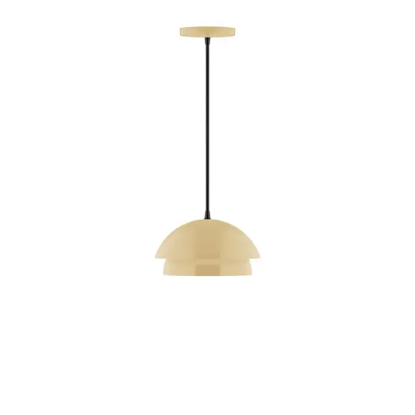 Nest is a playful series of stacked and nested dome shades. Offered in a host of finishes, Nest will be a bright and cheery addition to your interior décor Collection: Nest Finish: Ivory Glass: 10 inch Nest Width: 10.00" Height: 77.00" Length: 10.00" Weight: 6.00 lb Wire: 6' Navy Mini Tweed Fabric Cord Canopy: 5" diameter Number of Bulbs: 1 Maximum Wattage: 8.00 W Light Source: LED Light Output: 800.00 lm Color Temperature: 3000 K CRI: 90 Dimmable Rated Average Life: 50,000 Voltage: 120.00 V Country of Origin: US Safety Listing: UL/cUL Safety Rating: Dry LED Manufacturer Warranty: 1-year limited warranty on the fixture.