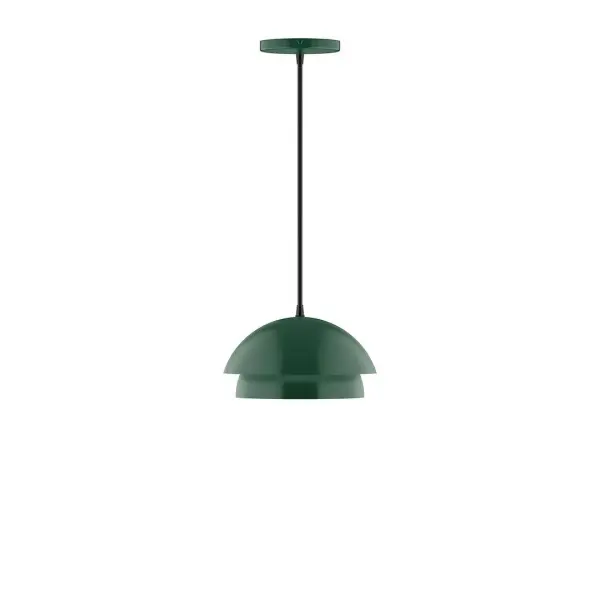 Nest is a playful series of stacked and nested dome shades. Offered in a host of finishes, Nest will be a bright and cheery addition to your interior décor Collection: Nest Finish: Forest Green Glass: 10 inch Nest Width: 10.00" Height: 77.00" Length: 10.00" Weight: 6.00 lb Wire: 6' Cool Tweed Fabric Cord Canopy: 5" diameter Number of Bulbs: 1 Maximum Wattage: 8.00 W Light Source: LED Light Output: 800.00 lm Color Temperature: 3000 K CRI: 90 Dimmable Rated Average Life: 50,000 Voltage: 120.00 V Country of Origin: US Safety Listing: UL/cUL Safety Rating: Dry LED Manufacturer Warranty: 1-year limited warranty on the fixture.
