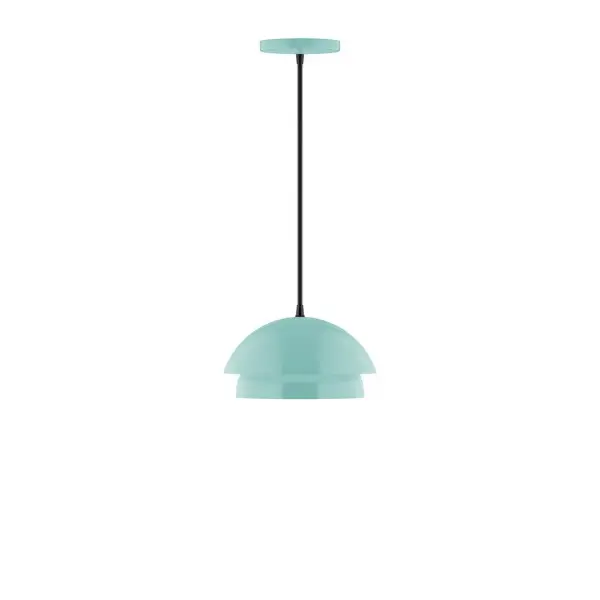Nest is a playful series of stacked and nested dome shades. Offered in a host of finishes, Nest will be a bright and cheery addition to your interior décor Collection: Nest Finish: Sea Green Glass: 10 inch Nest Width: 10.00" Height: 77.00" Length: 10.00" Weight: 6.00 lb Wire: 6' Red and White Zigzag Fabric Cord Canopy: 5" diameter Number of Bulbs: 1 Maximum Wattage: 8.00 W Light Source: LED Light Output: 800.00 lm Color Temperature: 3000 K CRI: 90 Dimmable Rated Average Life: 50,000 Voltage: 120.00 V Country of Origin: US Safety Listing: UL/cUL Safety Rating: Dry LED Manufacturer Warranty: 1-year limited warranty on the fixture.