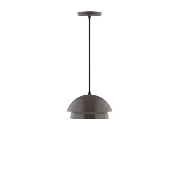 Nest is a playful series of stacked and nested dome shades. Offered in a host of finishes, Nest will be a bright and cheery addition to your interior décor Collection: Nest Finish: Architectural Bronze Glass: 10 inch Nest Width: 10.00" Height: 77.00" Length: 10.00" Weight: 6.00 lb Wire: 6' Black Fabric Cord Canopy: 5" diameter Number of Bulbs: 1 Maximum Wattage: 8.00 W Light Source: LED Light Output: 800.00 lm Color Temperature: 3000 K CRI: 90 Dimmable Rated Average Life: 50,000 Voltage: 120.00 V Country of Origin: US Safety Listing: UL/cUL Safety Rating: Dry LED Manufacturer Warranty: 1-year limited warranty on the fixture.