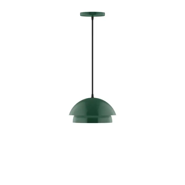 Nest is a playful series of stacked and nested dome shades. Offered in a host of finishes, Nest will be a bright and cheery addition to your interior décor Collection: Nest Finish: Forest Green Glass: 6" White Opak Glass Globe Notes: Option (1) A19 LED and 1-Integrated 8W Width: 10.00" Height: 77.00" Length: 10.00" Weight: 6.00 lb Wire: 6' Navy Mini Tweed Fabric Cord Canopy: 5" diameter Number of Bulbs: 1 Maximum Wattage: 100.00 W Bulb Type: A19 Bulb Base: E26 Medium Light Source: Incandescent or LED equivalent Dimmable Voltage: 120.00 V Country of Origin: US Safety Listing: UL/cUL Safety Rating: Dry LED Manufacturer Warranty: 1-year limited warranty on the fixture.
