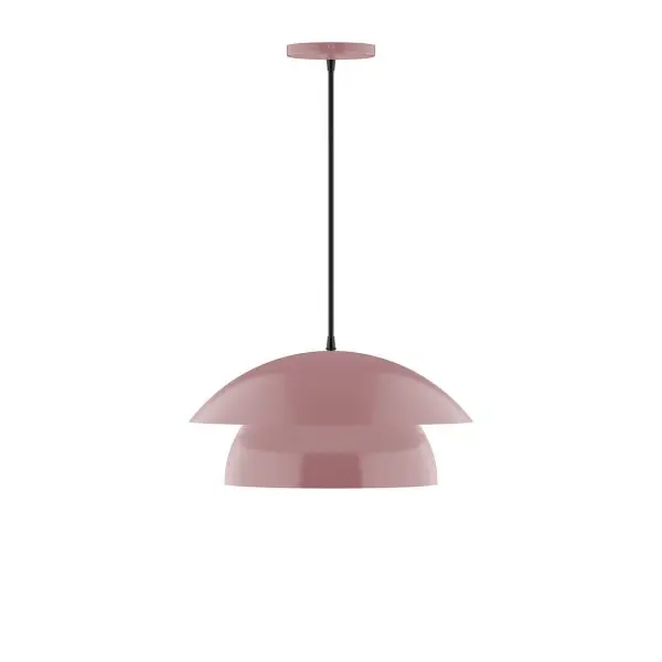 Nest is a playful series of stacked and nested dome shades. Offered in a host of finishes, Nest will be a bright and cheery addition to your interior décor Collection: Nest Finish: Mauve Glass: 16 inch Nest Width: 16.00" Height: 79.50" Length: 16.00" Weight: 8.00 lb Wire: 6' Cool Tweed Fabric Cord Canopy: 5" diameter Number of Bulbs: 1 Maximum Wattage: 10.00 W Light Source: LED Light Output: 800.00 lm Color Temperature: 2700 K CRI: 90 Dimmable Rated Average Life: 50,000 Voltage: 120.00 V Country of Origin: US Safety Listing: UL/cUL Safety Rating: Dry LED Manufacturer Warranty: 1-year limited warranty on the fixture.