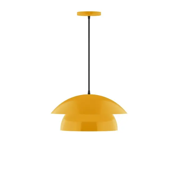 Nest is a playful series of stacked and nested dome shades. Offered in a host of finishes, Nest will be a bright and cheery addition to your interior décor Collection: Nest Finish: Bright Yellow Glass: 16 inch Nest Width: 16.00" Height: 79.50" Length: 16.00" Weight: 8.00 lb Wire: 6' Black SJT Canopy: 5" diameter Number of Bulbs: 1 Maximum Wattage: 10.00 W Light Source: LED Light Output: 800.00 lm Color Temperature: 3000 K CRI: 90 Dimmable Rated Average Life: 50,000 Voltage: 120.00 V Country of Origin: US Safety Listing: UL/cUL Safety Rating: Dry LED Manufacturer Warranty: 1-year limited warranty on the fixture.