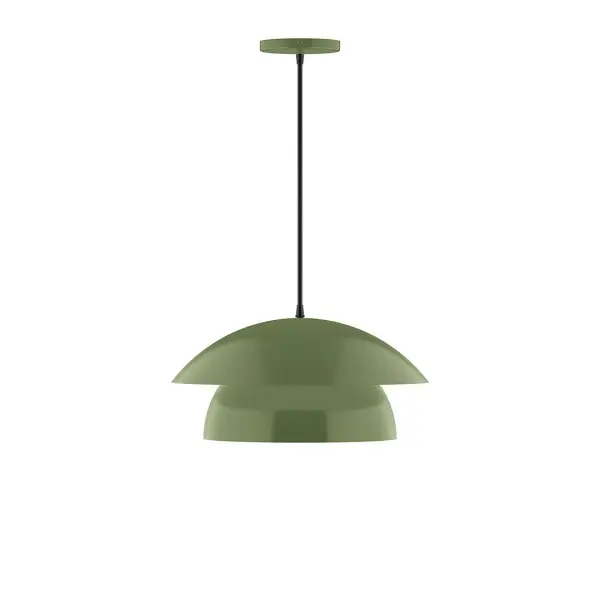 Nest is a playful series of stacked and nested dome shades. Offered in a host of finishes, Nest will be a bright and cheery addition to your interior décor Collection: Nest Finish: Fern Green Glass: 16 inch Nest Width: 16.00" Height: 79.50" Length: 16.00" Weight: 8.00 lb Wire: 6' Black and White Houndstooth Fabric Cord Canopy: 5" diameter Number of Bulbs: 1 Maximum Wattage: 10.00 W Light Source: LED Light Output: 800.00 lm Color Temperature: 2700 K CRI: 90 Dimmable Rated Average Life: 50,000 Voltage: 120.00 V Country of Origin: US Safety Listing: UL/cUL Safety Rating: Dry LED Manufacturer Warranty: 1-year limited warranty on the fixture.