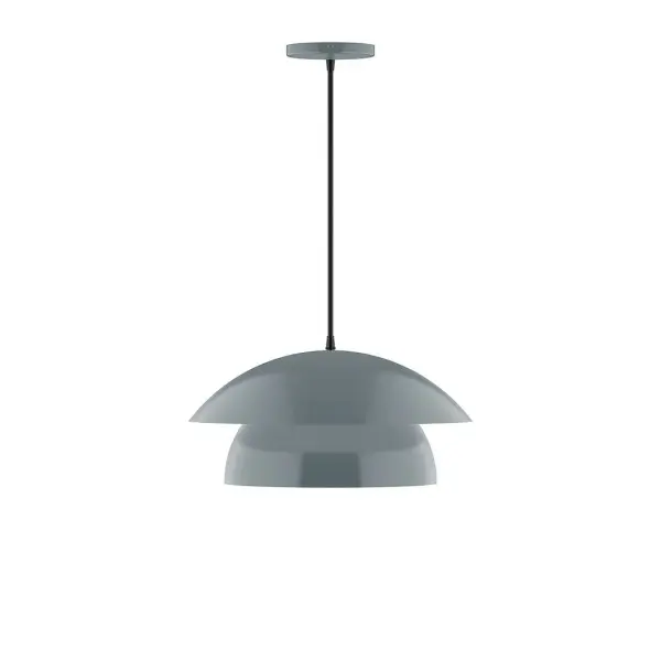 Nest is a playful series of stacked and nested dome shades. Offered in a host of finishes, Nest will be a bright and cheery addition to your interior décor Collection: Nest Finish: Slate Gray Glass: 16 inch Nest Width: 16.00" Height: 79.50" Length: 16.00" Weight: 8.00 lb Wire: 6' Navy Mini Tweed Fabric Cord Canopy: 5" diameter Number of Bulbs: 1 Maximum Wattage: 10.00 W Light Source: LED Light Output: 800.00 lm Color Temperature: 2700 K CRI: 90 Dimmable Rated Average Life: 50,000 Voltage: 120.00 V Country of Origin: US Safety Listing: UL/cUL Safety Rating: Dry LED Manufacturer Warranty: 1-year limited warranty on the fixture.