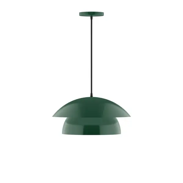 Nest is a playful series of stacked and nested dome shades. Offered in a host of finishes, Nest will be a bright and cheery addition to your interior décor Collection: Nest Finish: Forest Green Glass: 16 inch Nest Width: 16.00" Height: 79.50" Length: 16.00" Weight: 8.00 lb Wire: 6' Gray Fabric Cord Canopy: 5" diameter Number of Bulbs: 1 Maximum Wattage: 10.00 W Light Source: LED Light Output: 800.00 lm Color Temperature: 2700 K CRI: 90 Dimmable Rated Average Life: 50,000 Voltage: 120.00 V Country of Origin: US Safety Listing: UL/cUL Safety Rating: Dry LED Manufacturer Warranty: 1-year limited warranty on the fixture.