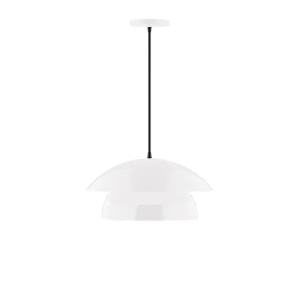 Nest is a playful series of stacked and nested dome shades. Offered in a host of finishes, Nest will be a bright and cheery addition to your interior décor Collection: Nest Finish: White Glass: 16 inch Nest Width: 16.00" Height: 79.50" Length: 16.00" Weight: 8.00 lb Wire: 6' Black Fabric Cord Canopy: 5" diameter Number of Bulbs: 1 Maximum Wattage: 10.00 W Light Source: LED Light Output: 800.00 lm Color Temperature: 2700 K CRI: 90 Dimmable Rated Average Life: 50,000 Voltage: 120.00 V Country of Origin: US Safety Listing: UL/cUL Safety Rating: Dry LED Manufacturer Warranty: 1-year limited warranty on the fixture.