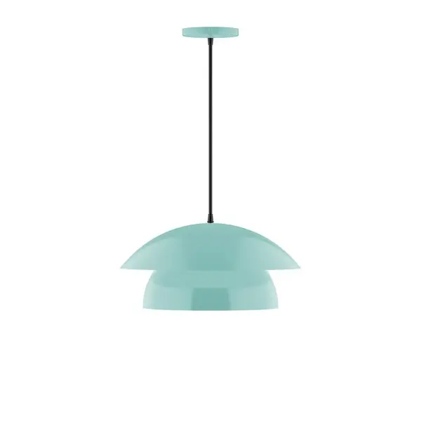 Nest is a playful series of stacked and nested dome shades. Offered in a host of finishes, Nest will be a bright and cheery addition to your interior décor Collection: Nest Finish: Sea Green Glass: 16 inch Nest Width: 16.00" Height: 79.50" Length: 16.00" Weight: 8.00 lb Wire: 6' White Fabric Cord Canopy: 5" diameter Number of Bulbs: 1 Maximum Wattage: 10.00 W Light Source: LED Light Output: 800.00 lm Color Temperature: 2700 K CRI: 90 Dimmable Rated Average Life: 50,000 Voltage: 120.00 V Country of Origin: US Safety Listing: UL/cUL Safety Rating: Dry LED Manufacturer Warranty: 1-year limited warranty on the fixture.