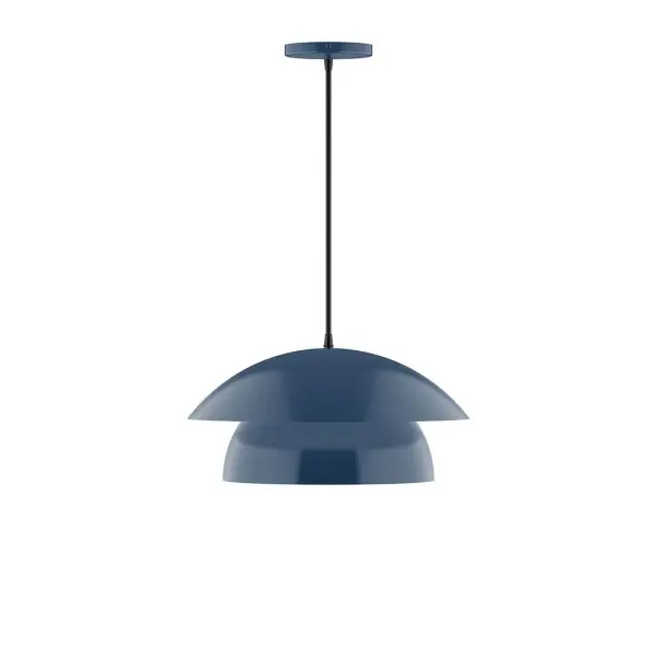 Nest is a playful series of stacked and nested dome shades. Offered in a host of finishes, Nest will be a bright and cheery addition to your interior décor Collection: Nest Finish: Navy Glass: 16 inch Nest Width: 16.00" Height: 79.50" Length: 16.00" Weight: 8.00 lb Wire: 6' Navy Mini Tweed Fabric Cord Canopy: 5" diameter Number of Bulbs: 1 Maximum Wattage: 10.00 W Light Source: LED Light Output: 800.00 lm Color Temperature: 2700 K CRI: 90 Dimmable Rated Average Life: 50,000 Voltage: 120.00 V Country of Origin: US Safety Listing: UL/cUL Safety Rating: Dry LED Manufacturer Warranty: 1-year limited warranty on the fixture.