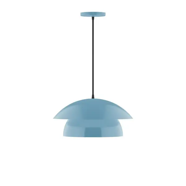 Nest is a playful series of stacked and nested dome shades. Offered in a host of finishes, Nest will be a bright and cheery addition to your interior décor Collection: Nest Finish: Light Blue Glass: 16 inch Nest Width: 16.00" Height: 79.50" Length: 16.00" Weight: 8.00 lb Wire: 6' White SJT Cord Canopy: 5" diameter Number of Bulbs: 1 Maximum Wattage: 10.00 W Light Source: LED Light Output: 800.00 lm Color Temperature: 2700 K CRI: 90 Dimmable Rated Average Life: 50,000 Voltage: 120.00 V Country of Origin: US Safety Listing: UL/cUL Safety Rating: Dry LED Manufacturer Warranty: 1-year limited warranty on the fixture.