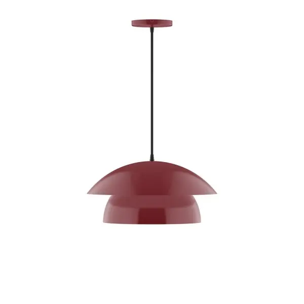 Nest is a playful series of stacked and nested dome shades. Offered in a host of finishes, Nest will be a bright and cheery addition to your interior décor Collection: Nest Finish: Barn Red Glass: 6 inch White Opal Glass Globe Notes: Option (1) A19 LED Width: 16.00" Height: 79.50" Length: 16.00" Weight: 10.00 lb Wire: 6' Black Fabric Cord Canopy: 5" diameter Number of Bulbs: 1 Maximum Wattage: 100.00 W Bulb Type: A19 Bulb Base: E26 Medium Light Source: Incandescent or LED equivalent Dimmable Voltage: 120.00 V Material: Aluminum Country of Origin: US Safety Listing: UL/cUL Safety Rating: Dry LED Manufacturer Warranty: 1-year limited warranty on the fixture.