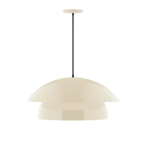 Nest is a playful series of stacked and nested dome shades. Offered in a host of finishes, Nest will be a bright and cheery addition to your interior décor Collection: Nest Finish: Cream Glass: 24 inch Nest Width: 24.00" Height: 82.50" Length: 24.00" Weight: 10.00 lb Wire: 6' Black and White Houndstooth Fabric Cord Canopy: 5" diameter Number of Bulbs: 1 Maximum Wattage: 15.00 W Light Source: LED Light Output: 1200.00 lm Color Temperature: 2700 K CRI: 90 Dimmable Rated Average Life: 50,000 Voltage: 120.00 V Country of Origin: US Safety Listing: UL/cUL Safety Rating: Dry LED Manufacturer Warranty: 1-year limited warranty on the fixture.