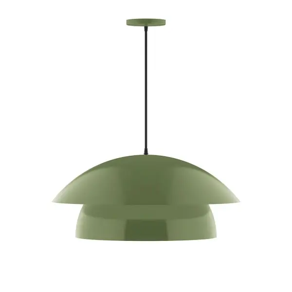 Nest is a playful series of stacked and nested dome shades. Offered in a host of finishes, Nest will be a bright and cheery addition to your interior décor Collection: Nest Finish: Fern Green Glass: 24 inch Nest Width: 24.00" Height: 82.50" Length: 24.00" Weight: 10.00 lb Wire: 6' White Fabric Cord Canopy: 5" diameter Number of Bulbs: 1 Maximum Wattage: 15.00 W Light Source: LED Light Output: 1200.00 lm Color Temperature: 2700 K CRI: 90 Dimmable Rated Average Life: 50,000 Voltage: 120.00 V Country of Origin: US Safety Listing: UL/cUL Safety Rating: Dry LED Manufacturer Warranty: 1-year limited warranty on the fixture.