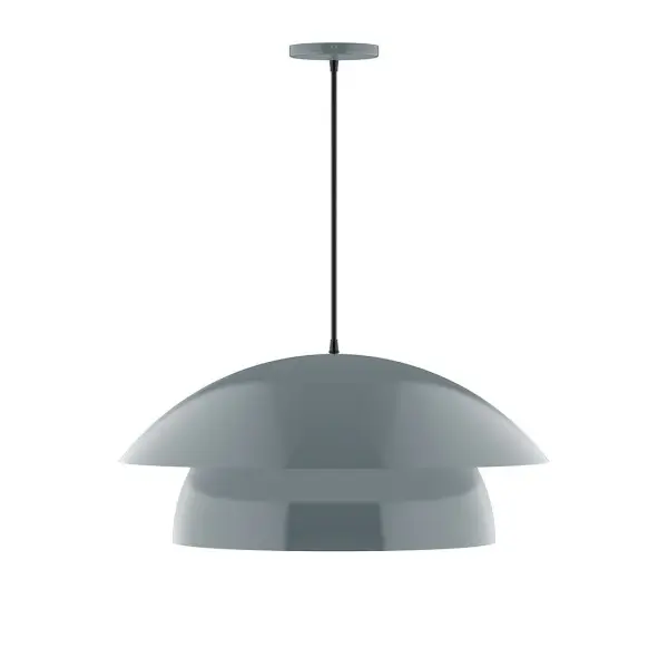Nest is a playful series of stacked and nested dome shades. Offered in a host of finishes, Nest will be a bright and cheery addition to your interior décor Collection: Nest Finish: Slate Gray Glass: 24 inch Nest Width: 24.00" Height: 82.50" Length: 24.00" Weight: 10.00 lb Wire: 6' Black Fabric Cord Canopy: 5" diameter Number of Bulbs: 1 Maximum Wattage: 15.00 W Light Source: LED Light Output: 1200.00 lm Color Temperature: 2700 K CRI: 90 Dimmable Rated Average Life: 50,000 Voltage: 120.00 V Country of Origin: US Safety Listing: UL/cUL Safety Rating: Dry LED Manufacturer Warranty: 1-year limited warranty on the fixture.