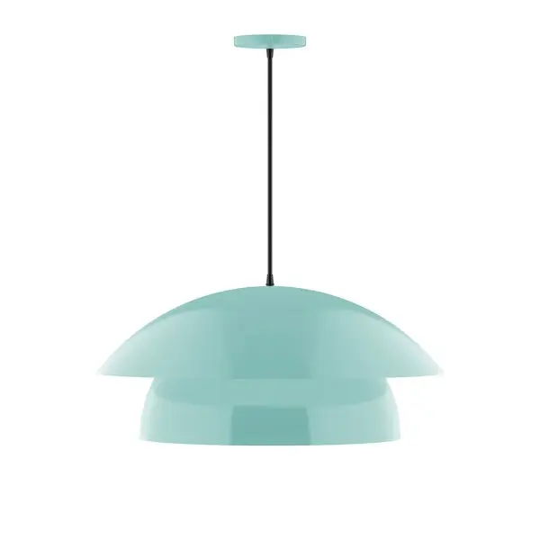 Nest is a playful series of stacked and nested dome shades. Offered in a host of finishes, Nest will be a bright and cheery addition to your interior décor Collection: Nest Finish: Sea Green Glass: 24 inch Nest Width: 24.00" Height: 82.50" Length: 24.00" Weight: 10.00 lb Wire: 6' Black SJT Canopy: 5" diameter Number of Bulbs: 1 Maximum Wattage: 15.00 W Light Source: LED Light Output: 1200.00 lm Color Temperature: 3000 K CRI: 90 Dimmable Rated Average Life: 50,000 Voltage: 120.00 V Country of Origin: US Safety Listing: UL/cUL Safety Rating: Dry LED Manufacturer Warranty: 1-year limited warranty on the fixture.