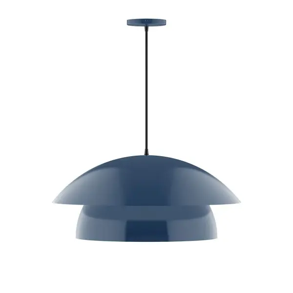 Nest is a playful series of stacked and nested dome shades. Offered in a host of finishes, Nest will be a bright and cheery addition to your interior décor Collection: Nest Finish: Navy Glass: 24 inch Nest Width: 24.00" Height: 82.50" Length: 24.00" Weight: 10.00 lb Wire: 6' Navy Mini Tweed Fabric Cord Canopy: 5" diameter Number of Bulbs: 1 Maximum Wattage: 15.00 W Light Source: LED Light Output: 1200.00 lm Color Temperature: 2700 K CRI: 90 Dimmable Rated Average Life: 50,000 Voltage: 120.00 V Country of Origin: US Safety Listing: UL/cUL Safety Rating: Dry LED Manufacturer Warranty: 1-year limited warranty on the fixture.