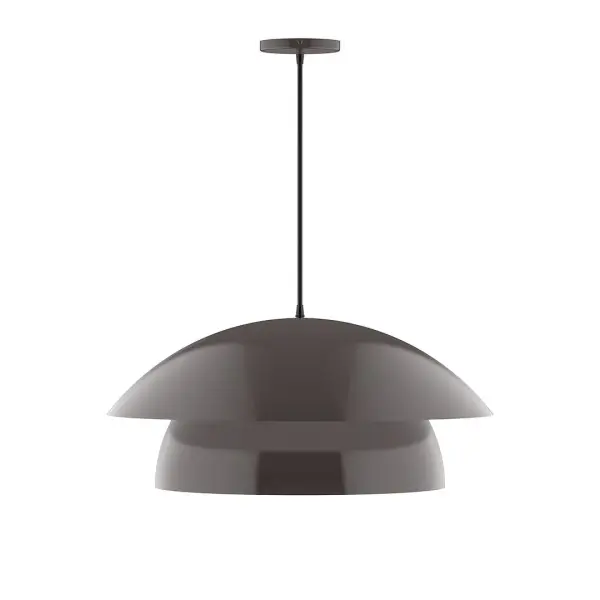 Nest is a playful series of stacked and nested dome shades. Offered in a host of finishes, Nest will be a bright and cheery addition to your interior décor Collection: Nest Finish: Architectural Bronze Glass: 24 inch Nest Width: 24.00" Height: 82.50" Length: 24.00" Weight: 10.00 lb Wire: 6' Cool Tweed Fabric Cord Canopy: 5" diameter Number of Bulbs: 1 Maximum Wattage: 15.00 W Light Source: LED Light Output: 1200.00 lm Color Temperature: 2700 K CRI: 90 Dimmable Rated Average Life: 50,000 Voltage: 120.00 V Country of Origin: US Safety Listing: UL/cUL Safety Rating: Dry LED Manufacturer Warranty: 1-year limited warranty on the fixture.