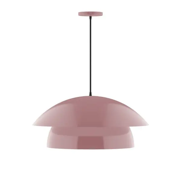 Nest is a playful series of stacked and nested dome shades. Offered in a host of finishes, Nest will be a bright and cheery addition to your interior décor Collection: Nest Finish: Mauve Glass: 6 inch White Opal Glass Globe Notes: Option (1) A19 LED Width: 24.00" Height: 82.50" Length: 24.00" Weight: 12.00 lb Wire: 6' Polished Copper Fabric Cord Canopy: 5" diameter Number of Bulbs: 1 Maximum Wattage: 100.00 W Bulb Type: A19 Bulb Base: E26 Medium Light Source: Incandescent or LED equivalent Dimmable Voltage: 120.00 V Material: Aluminum Country of Origin: US Safety Listing: UL/cUL Safety Rating: Dry LED Manufacturer Warranty: 1-year limited warranty on the fixture.