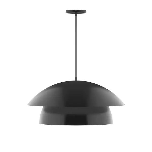 Nest is a playful series of stacked and nested dome shades. Offered in a host of finishes, Nest will be a bright and cheery addition to your interior décor Collection: Nest Finish: Black Glass: 6 inch White Opal Glass Globe Notes: Option (1) A19 LED Width: 24.00" Height: 82.50" Length: 24.00" Weight: 12.00 lb Wire: 6' Black and White Houndstooth Fabric Cord Canopy: 5" diameter Number of Bulbs: 1 Maximum Wattage: 100.00 W Bulb Type: A19 Bulb Base: E26 Medium Light Source: Incandescent or LED equivalent Dimmable Voltage: 120.00 V Material: Aluminum Country of Origin: US Safety Listing: UL/cUL Safety Rating: Dry LED Manufacturer Warranty: 1-year limited warranty on the fixture.