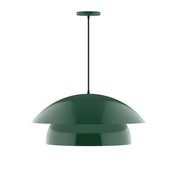 Nest is a playful series of stacked and nested dome shades. Offered in a host of finishes, Nest will be a bright and cheery addition to your interior décor Collection: Nest Finish: Forest Green Glass: 6 inch White Opal Glass Globe Notes: Option (1) A19 LED Width: 24.00" Height: 82.50" Length: 24.00" Weight: 12.00 lb Wire: 6' Red and White Zigzag Fabric Cord Canopy: 5" diameter Number of Bulbs: 1 Maximum Wattage: 100.00 W Bulb Type: A19 Bulb Base: E26 Medium Light Source: Incandescent or LED equivalent Dimmable Voltage: 120.00 V Material: Aluminum Country of Origin: US Safety Listing: UL/cUL Safety Rating: Dry LED Manufacturer Warranty: 1-year limited warranty on the fixture.