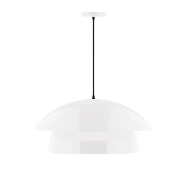 Nest is a playful series of stacked and nested dome shades. Offered in a host of finishes, Nest will be a bright and cheery addition to your interior décor Collection: Nest Finish: White Glass: 6 inch White Opal Glass Globe Notes: Option (1) A19 LED Width: 24.00" Height: 82.50" Length: 24.00" Weight: 12.00 lb Wire: 6' Black and White Houndstooth Fabric Cord Canopy: 5" diameter Number of Bulbs: 1 Maximum Wattage: 100.00 W Bulb Type: A19 Bulb Base: E26 Medium Light Source: Incandescent or LED equivalent Dimmable Voltage: 120.00 V Material: Aluminum Country of Origin: US Safety Listing: UL/cUL Safety Rating: Dry LED Manufacturer Warranty: 1-year limited warranty on the fixture.