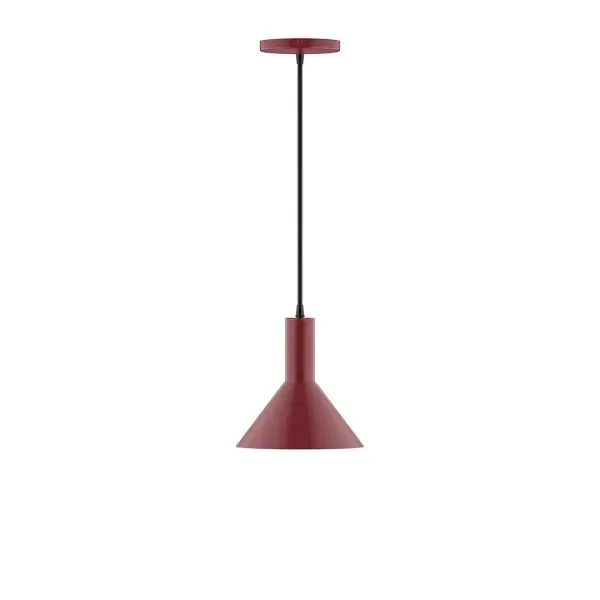 Geometric and colorful, the Chase series is simply configured for interior use. Chase is offered in multiple shapes, sizes and colors, choices to suit most any application. Collection: Chase Finish: Barn Red Glass: 8 inch Chase Width: 8.00" Height: 80.00" Length: 8.00" Weight: 4.00 lb Wire: 6' Red and White Zigzag Fabric Cord Canopy: 5" diameter Number of Bulbs: 1 Maximum Wattage: 8.00 W Light Source: LED Light Output: 800.00 lm Color Temperature: 3000 K CRI: 90 Dimmable Rated Average Life: 50,000 Voltage: 120.00 V Country of Origin: US Safety Listing: UL/cUL Safety Rating: Dry LED Manufacturer Warranty: 1-year limited warranty on the fixture.