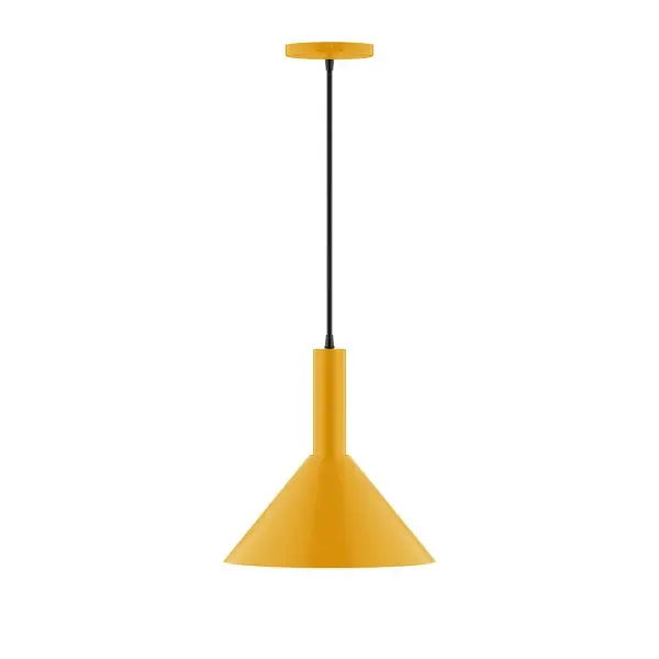 Geometric and colorful, the Chase series is simply configured for interior use. Chase is offered in multiple shapes, sizes and colors, choices to suit most any application. Collection: Chase Finish: Bright Yellow Glass: 12 inch Chase Width: 12.00" Height: 84.00" Length: 12.00" Weight: 6.00 lb Wire: 6' Gray Fabric Cord Canopy: 5" diameter Number of Bulbs: 1 Maximum Wattage: 10.00 W Bulb Type: LED Light Source: LED Light Output: 800.00 lm Color Temperature: 2700 K CRI: 90 Dimmable Rated Average Life: 50,000 Voltage: 120.00 V Country of Origin: US Safety Listing: UL/cUL Safety Rating: Dry LED Manufacturer Warranty: 1-year limited warranty on the fixture.