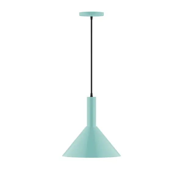 Geometric and colorful, the Chase series is simply configured for interior use. Chase is offered in multiple shapes, sizes and colors, choices to suit most any application. Collection: Chase Finish: Sea Green Glass: 12 inch Chase Width: 12.00" Height: 84.00" Length: 12.00" Weight: 6.00 lb Wire: 6' Black Fabric Cord Canopy: 5" diameter Number of Bulbs: 1 Maximum Wattage: 10.00 W Bulb Type: LED Light Source: LED Light Output: 800.00 lm Color Temperature: 2700 K CRI: 90 Dimmable Rated Average Life: 50,000 Voltage: 120.00 V Country of Origin: US Safety Listing: UL/cUL Safety Rating: Dry LED Manufacturer Warranty: 1-year limited warranty on the fixture.